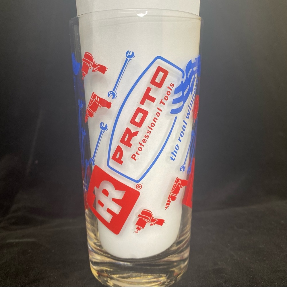 Vintage EUC, PROTO Professional Tools Clear Glass with Red & Blue Promotional
